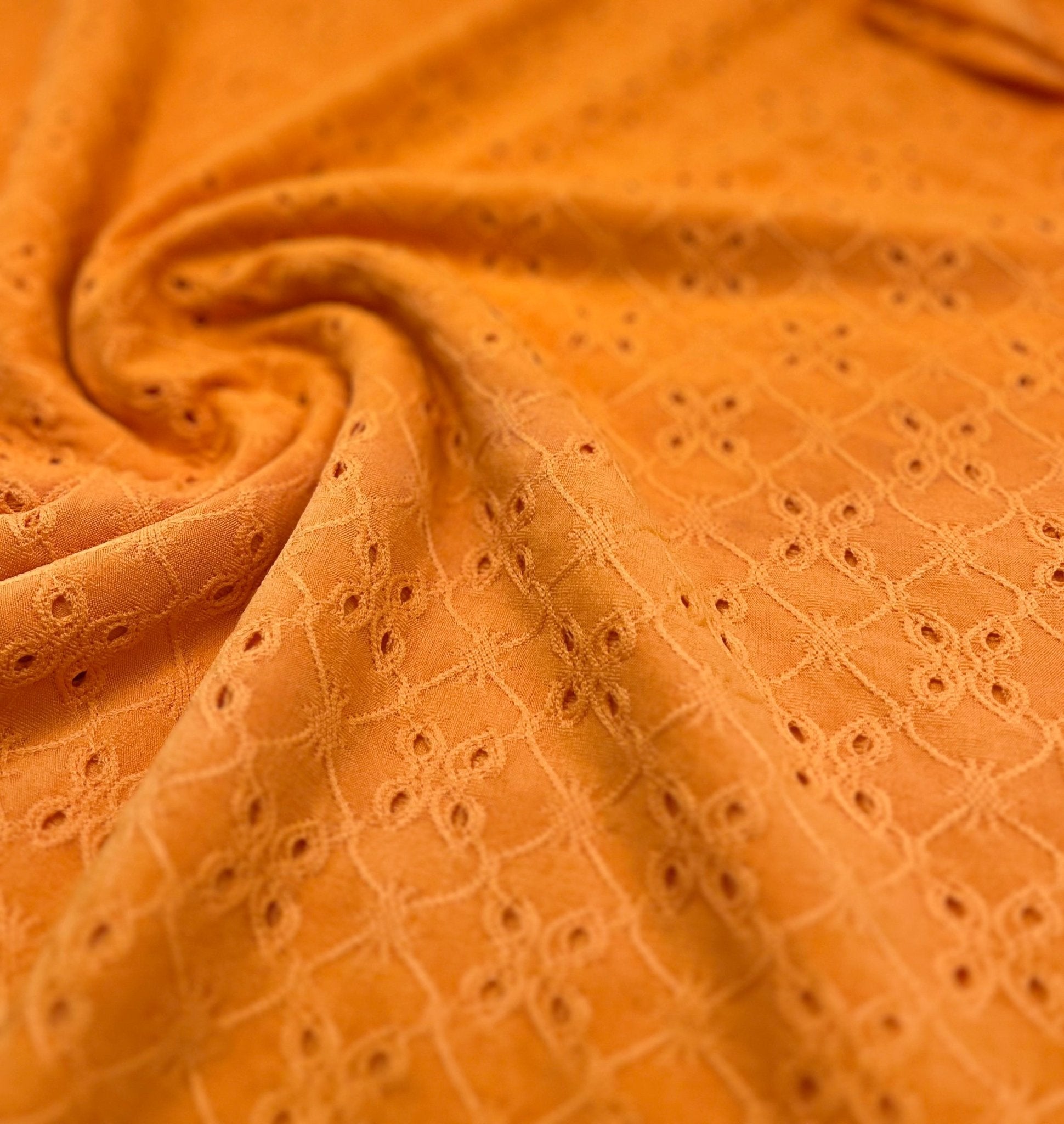 Orange Broderie Anglaise Stretch Fabric 4 Way Stretch Fabric - T9 Fabrics
